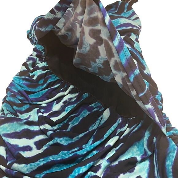 City Triangles Beaded One Shoulder Ruched Cocktail Dress Blue Animal Print S - Picture 10 of 12